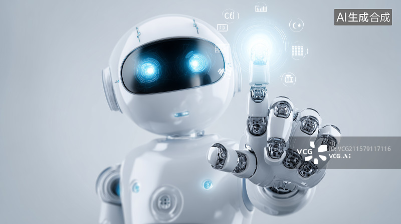 【AI数字艺术】机器人触摸虚拟界面图片素材