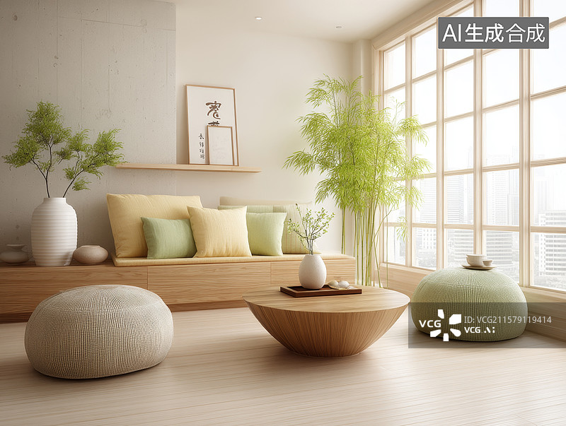 【AI数字艺术】日式简约客厅布置图片素材
