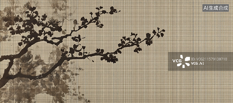 【AI数字艺术】有肌理的米色布纹上面的树枝、树影，中式、新中式背景意境图片素材