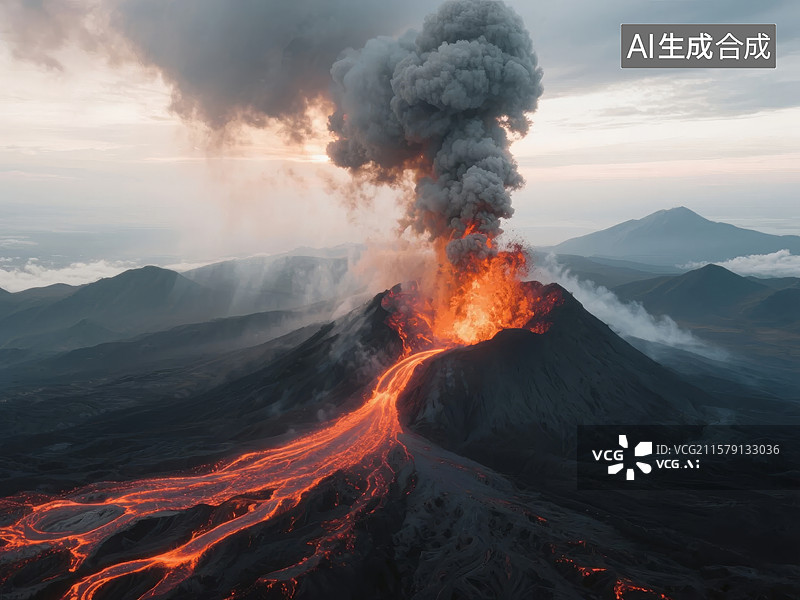 【AI数字艺术】火山喷发，岩浆流淌图片素材