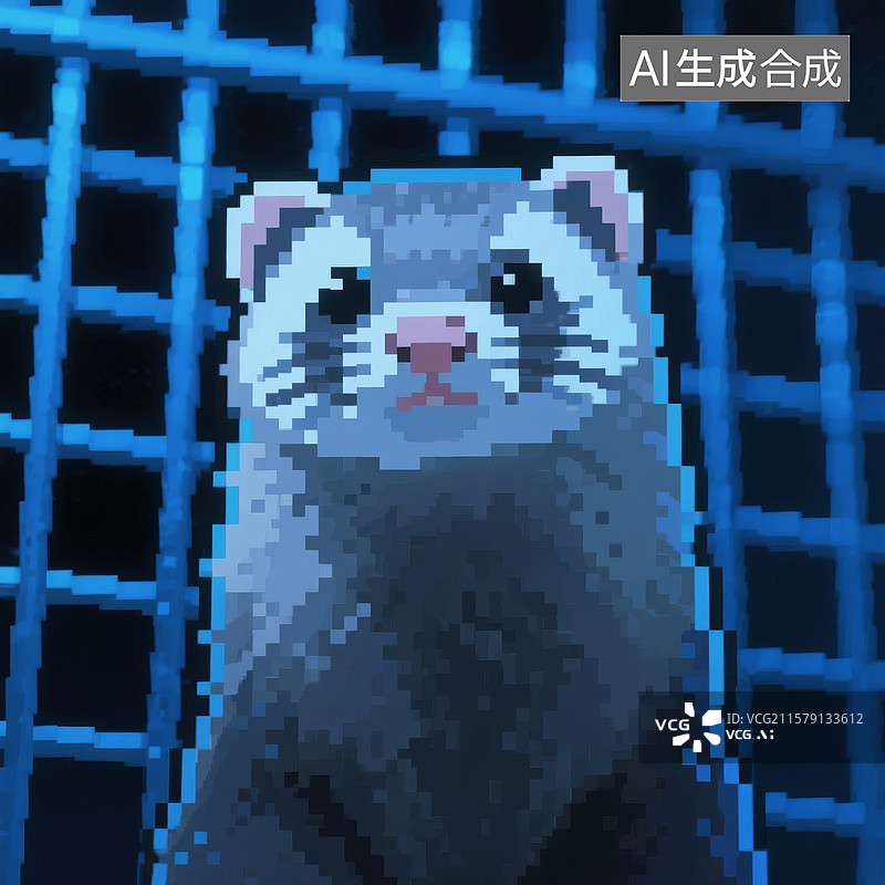 【AI数字艺术】像素风格的笼中雪貂图片素材