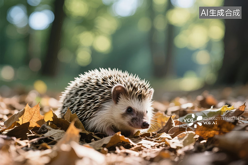 【AI数字艺术】刺猬在落叶中探索图片素材