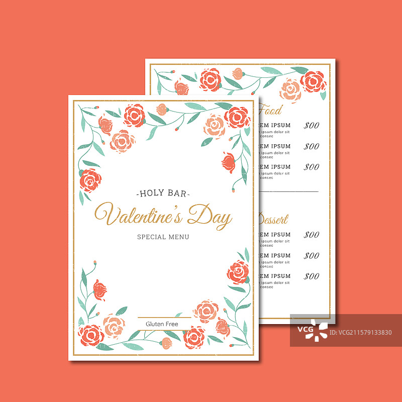 情人节花卉框架菜单模板图片素材