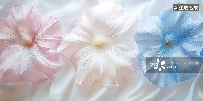 【AI数字艺术】梦幻柔和色调牵牛花特写创意设计的抽象商业背景极简花卉意象图片素材
