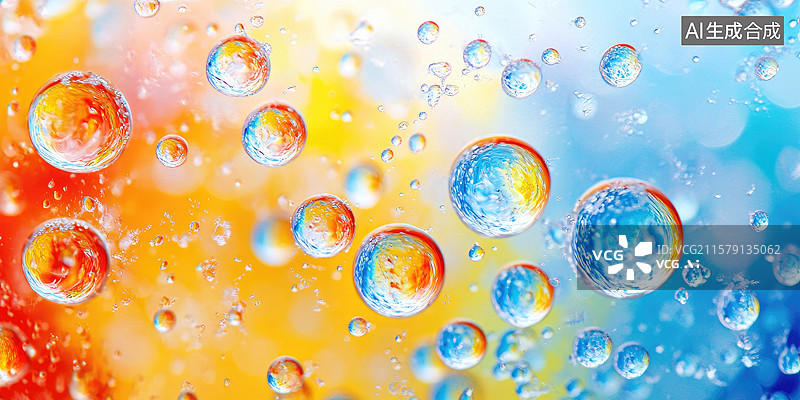 【AI数字艺术】梦幻抽象商业背景壁纸色彩斑斓的油水气泡极简设计元素书籍封面和企业演示创意色彩融合象征创新和经济动态图片素材