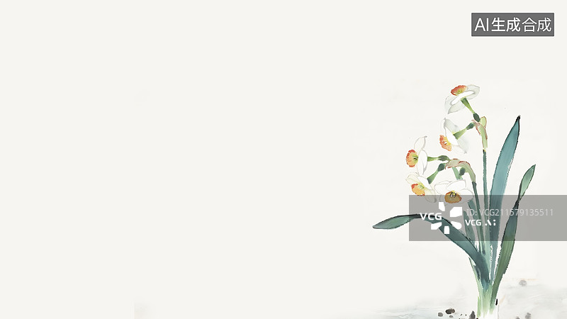 【AI数字艺术】水墨画水仙花右下图片素材