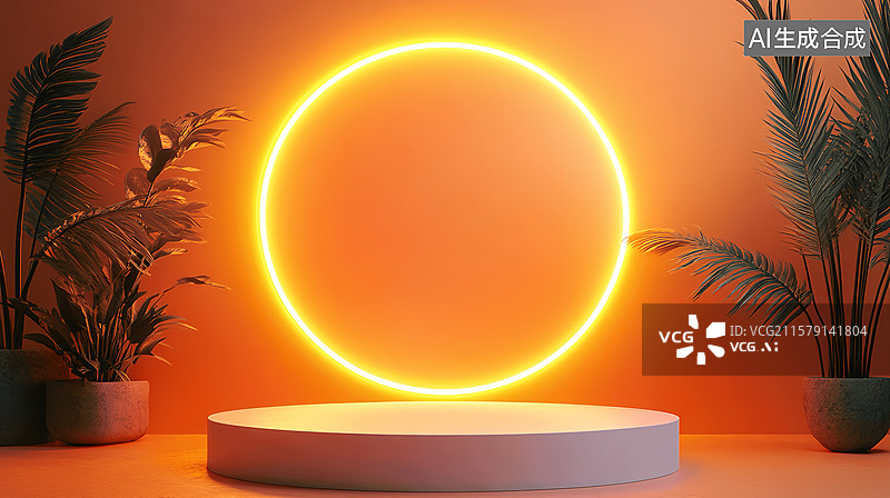 【AI数字艺术】热情活力阳光电商产品展台橙色背景图片素材