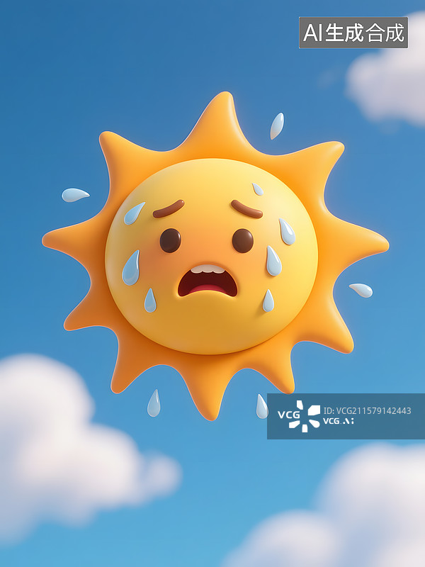 【AI数字艺术】3D卡通一脸难受的太阳满头大汗图片素材