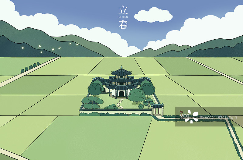 衢州广渡村大公殿古建筑插画图片素材