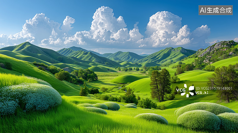 【AI数字艺术】绿意盎然的山谷风光图片素材