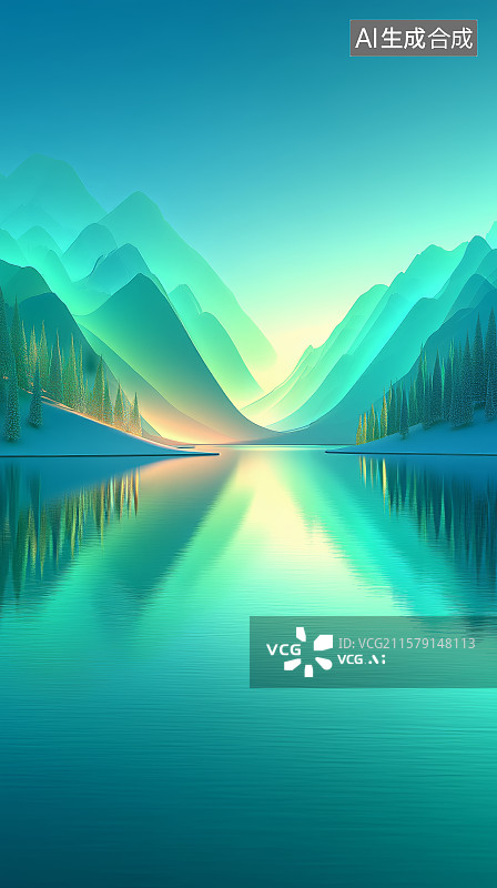 【AI数字艺术】梦幻山水日出场景图片素材