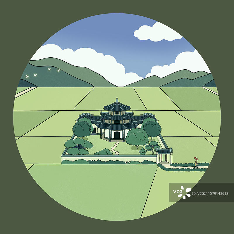 衢州广渡村大公殿古建筑插画图片素材