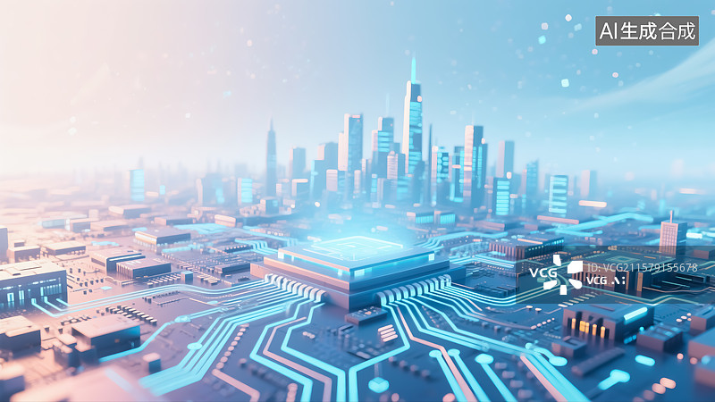 【AI数字艺术】城市天际网络空间科技概念插画图片素材