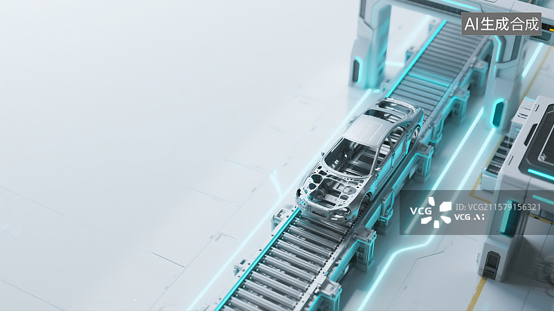 【AI数字艺术】汽车生产工业制造工厂三维插画图片素材