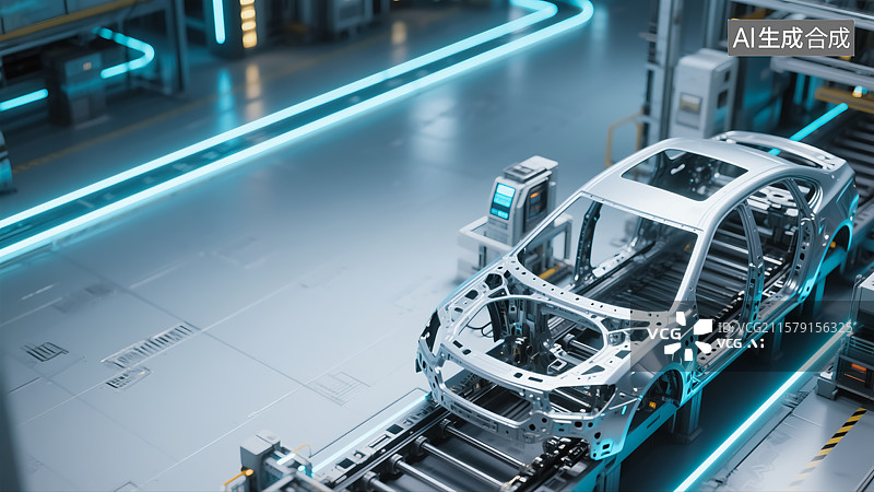 【AI数字艺术】汽车生产工业制造工厂三维插画图片素材