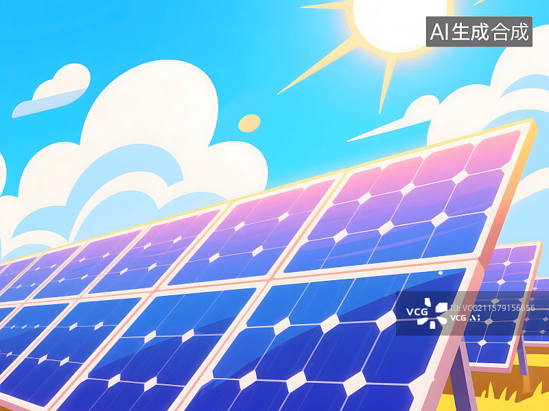 【AI数字艺术】光伏太阳能板，卡通图片素材