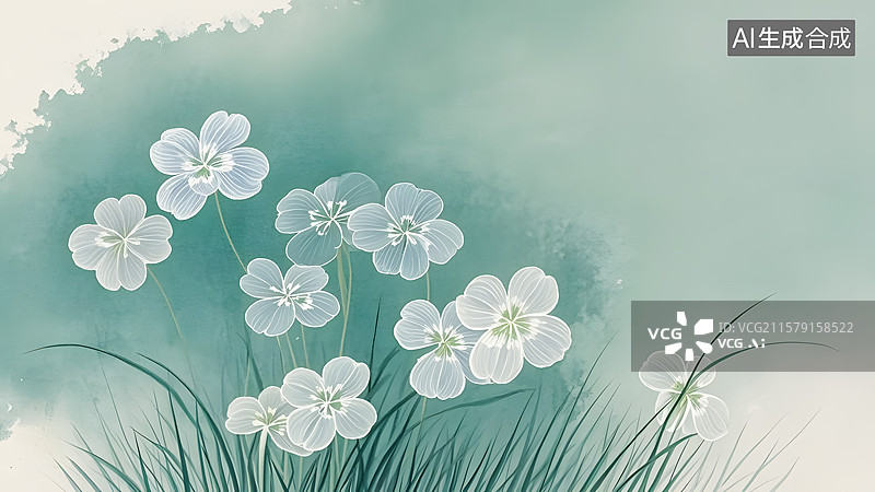 【AI数字艺术】酢浆草苜蓿四叶草幸运草等艺术感水墨插画图片素材