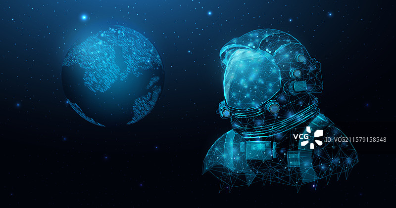 宇航员在太空银河中的线框特写图片素材