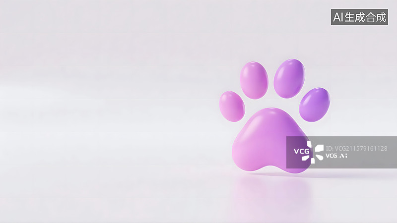 【AI数字艺术】紫色3D立体可爱宠物爪印留白背景图片素材