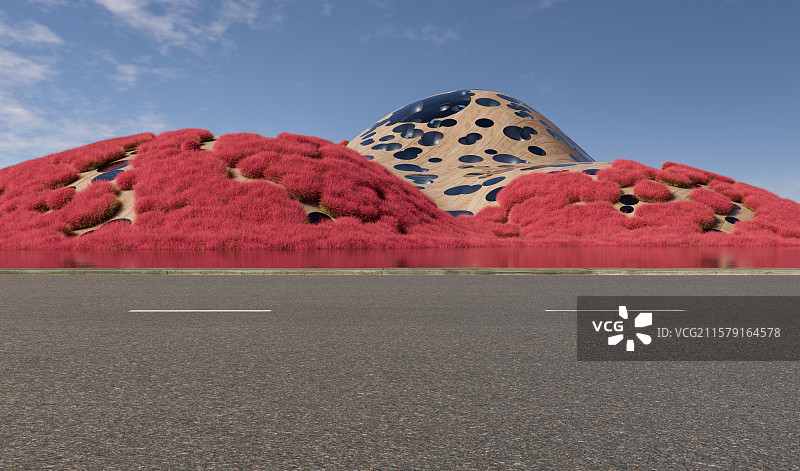 异形曲面_粉黛乱子草_建筑空间图片素材