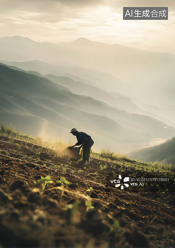 【AI数字艺术】农民在田间劳作图片素材