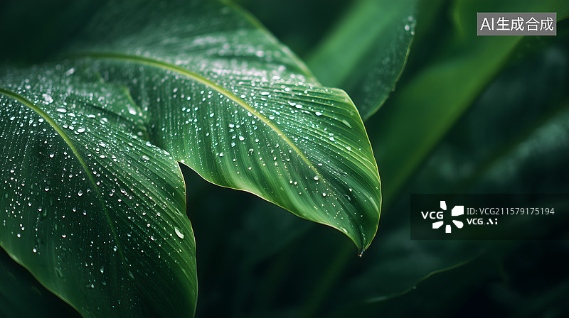 【AI数字艺术】水珠绿叶的自然之舞图片素材