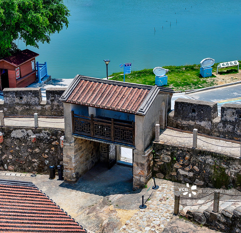 广东省汕尾市城区长沙炮台旧址航拍图片素材