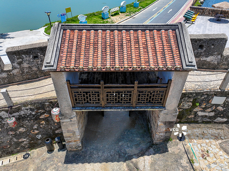 广东省汕尾市城区长沙炮台旧址航拍图片素材