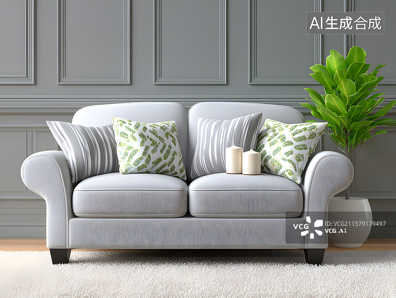 【AI数字艺术】现代简约客厅沙发的三维背景图片素材