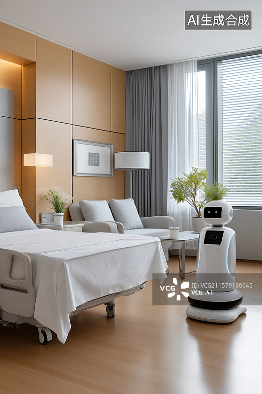 【AI数字艺术】现代化医院病房配备智能机器人图片素材