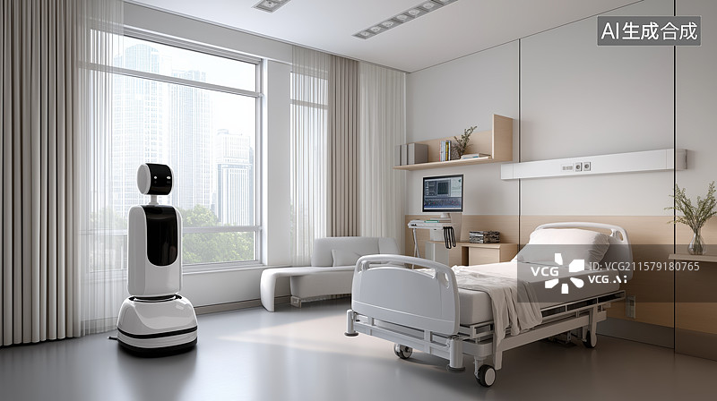 【AI数字艺术】现代化医院病房配备智能机器人图片素材