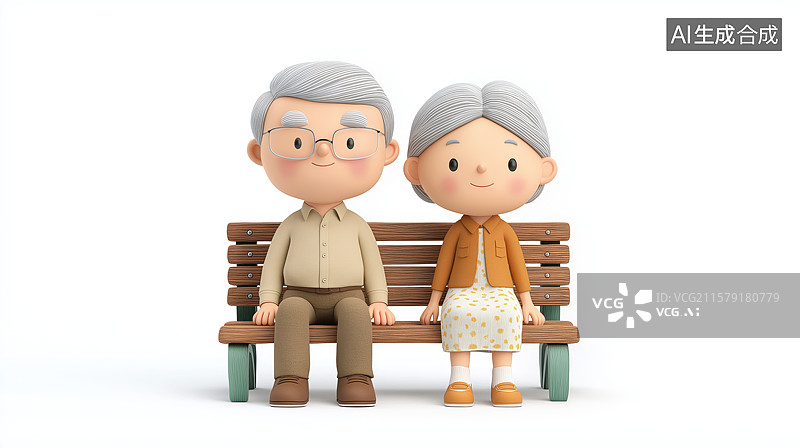 【AI数字艺术】老年夫妇坐在长椅上图片素材