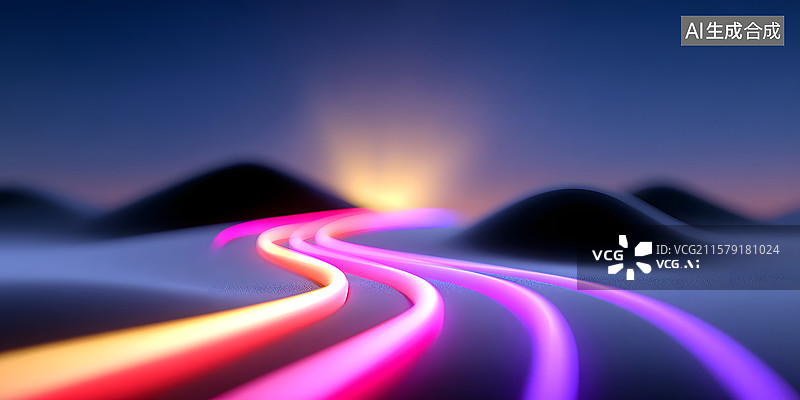 【AI数字艺术】抽象波浪线渐变的科技感背景图片素材