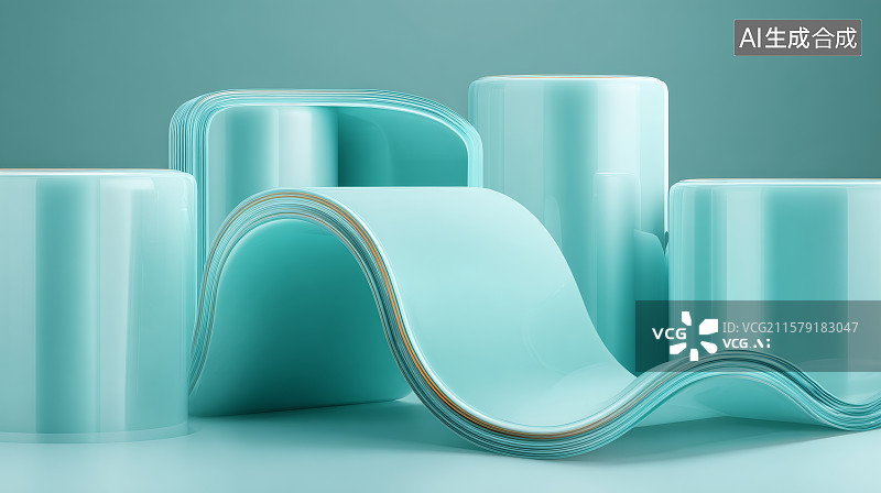 【AI数字艺术】柔性波浪状渐变雕塑在极简空间中的展示图片素材