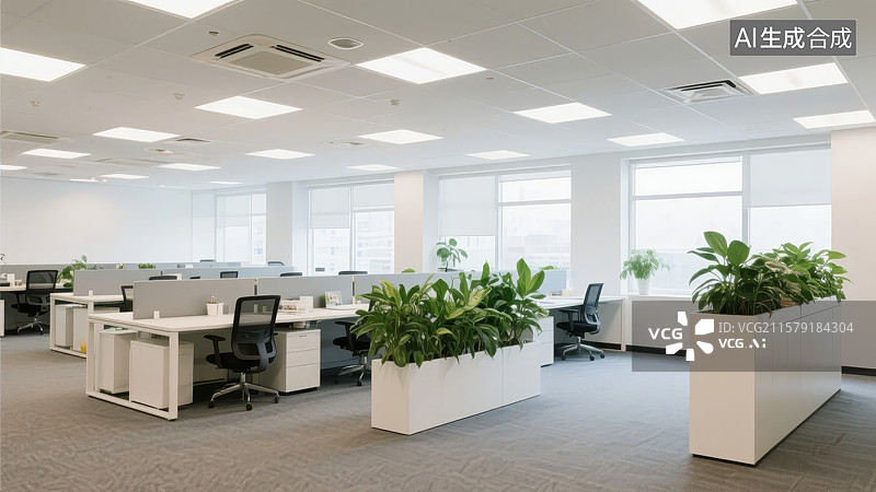 【AI数字艺术】现代开放式办公室布局图片素材