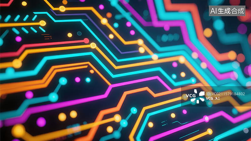 【AI数字艺术】多彩电路板的抽象科技图案图片素材