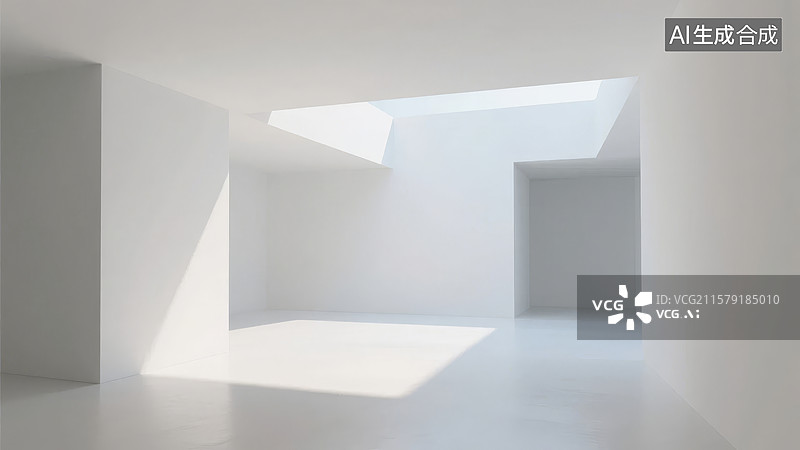 【AI数字艺术】简约室内空间，自然光透过天窗图片素材