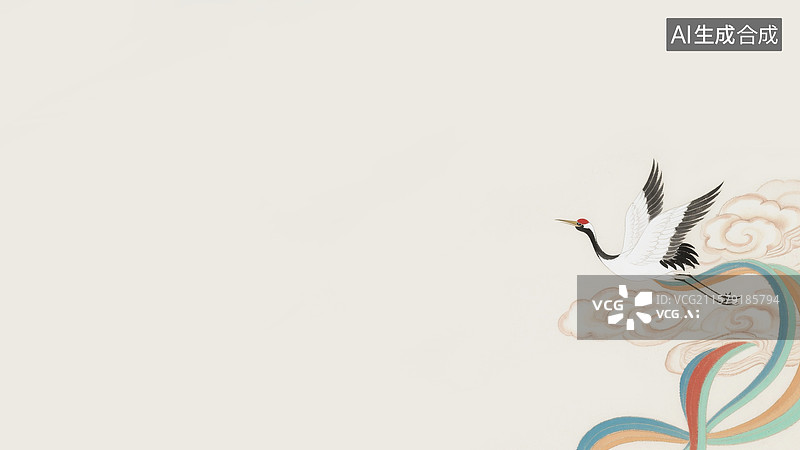 【AI数字艺术】水墨画敦煌白鹤祥云背景右下图片素材