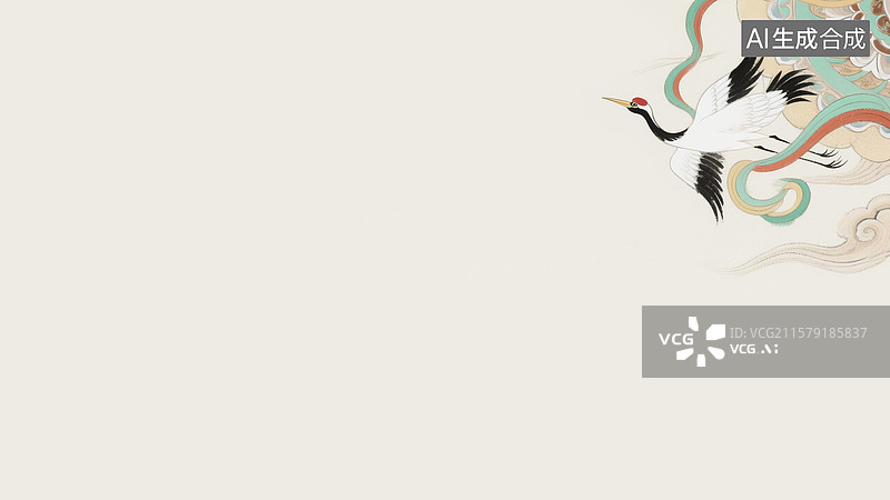【AI数字艺术】水墨画敦煌白鹤祥云背景右上图片素材