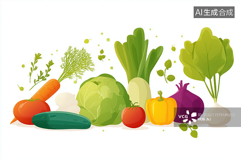 【AI数字艺术】新鲜蔬菜集合插画图片素材