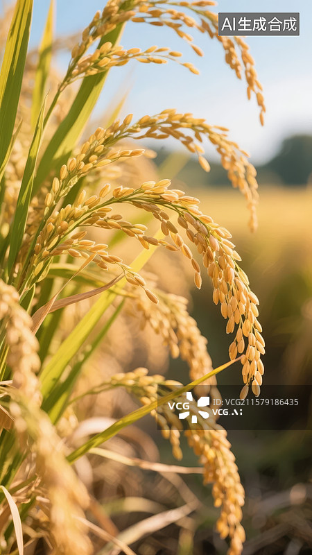 【AI数字艺术】金黄稻穗在阳光下闪耀图片素材