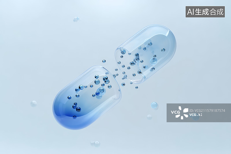 【AI数字艺术】透明胶囊中的微小颗粒图片素材