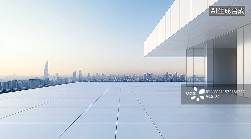 【AI数字艺术】现代建筑露台与城市天际线图片素材