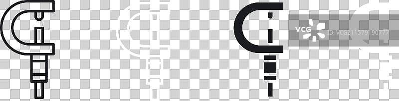 黑色的微米计线性和实心图标集图片素材