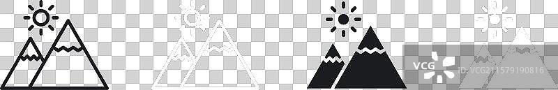 黑色山脉线条和实心图标集图片素材