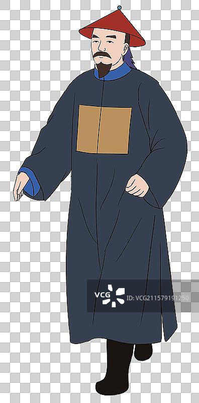 中国风新中式古风古典传统文化清代清朝服饰衣服廉洁奉公清廉正能量人物插画图片素材