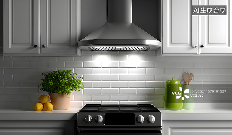 【AI数字艺术】现代简约室内厨房的三维背景图片素材