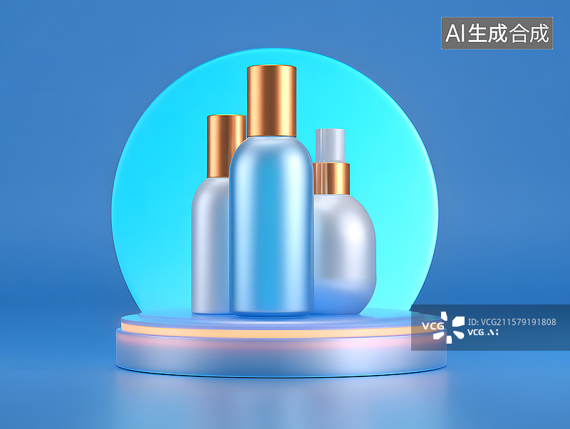 【AI数字艺术】3D渲染的化妆品模板展台背景图片素材