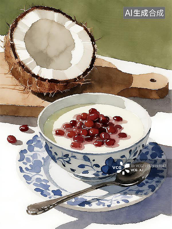 【AI数字艺术】广式糖水红豆双皮奶图片素材