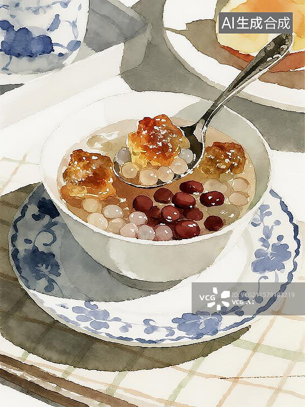 【AI数字艺术】广式糖水桃胶红豆西米露图片素材